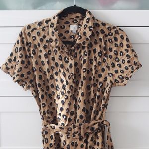 Leopard Button-Up Dress with Belt